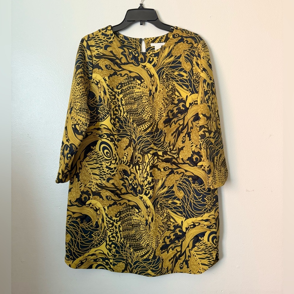 H&M Gold & Navy Floral Mini Tunic Dress